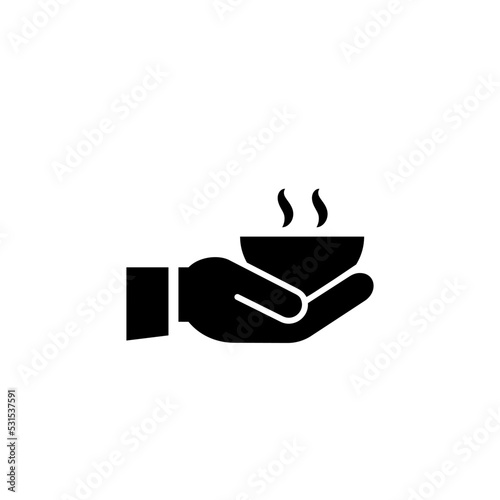 Icono de mano sosteniendo tazón de sopa caliente. Concepto de comida caliente. Ilustración vectorial