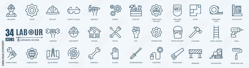 Labor or Labour day editable stroke pictogram and minimal thin line web ...