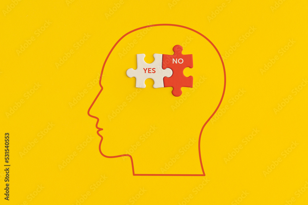 Human head with puzzle on yellow background
Human head with puzzle on yellow background