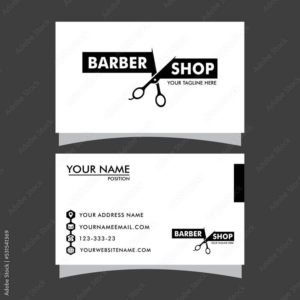 Barber shop business card and men's salon or barber shop logo black and