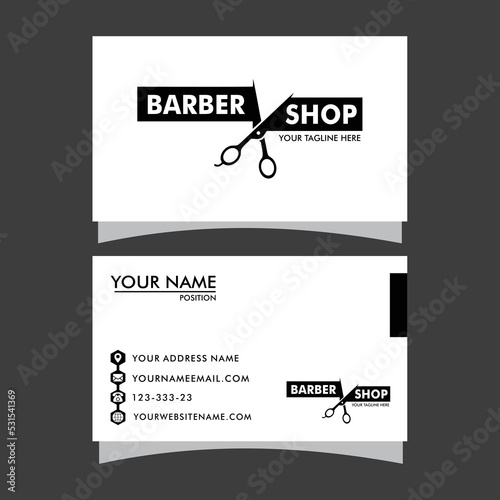 Barber shop business card and men's  salon or barber shop logo black and white