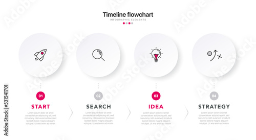 Timeline infographic design with 4 options or steps. Infographics for business concept. Can be used for presentations workflow layout, banner, process, diagram, flow chart, info graph, annual report.