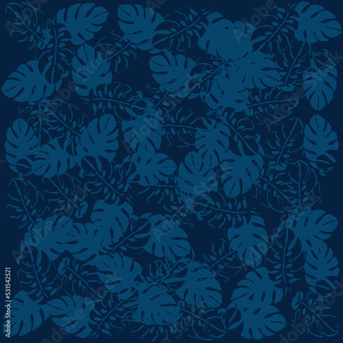 Wallpaper Mural Pattern fabric tropical leaves with indigo colors, spring summer beach design. Torontodigital.ca