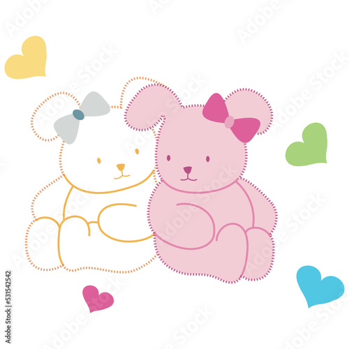 Illustration vector cute rabbits with ribbon  and hearts  fashion kids  style.