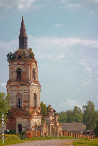 Old ruined church. Bent crosses and broken walls of the temple, ancient forged frames on the windows. Christian monastery.