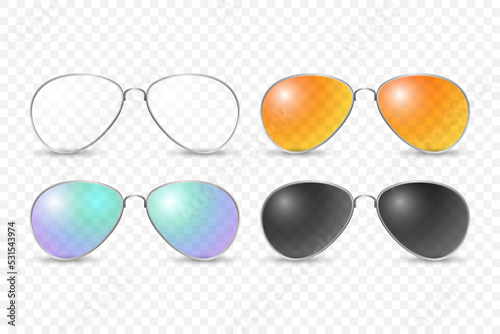 Vector 3d Realistic Frame Glasses Set Isolated, Transparent Sunglasses for Women and Men, Accessory. Optics, Lens, Vintage, Trendy Glasses. Front View