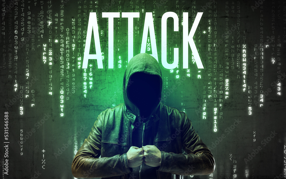 Faceless hacker with inscription concept Faceless hacker with inscription concept