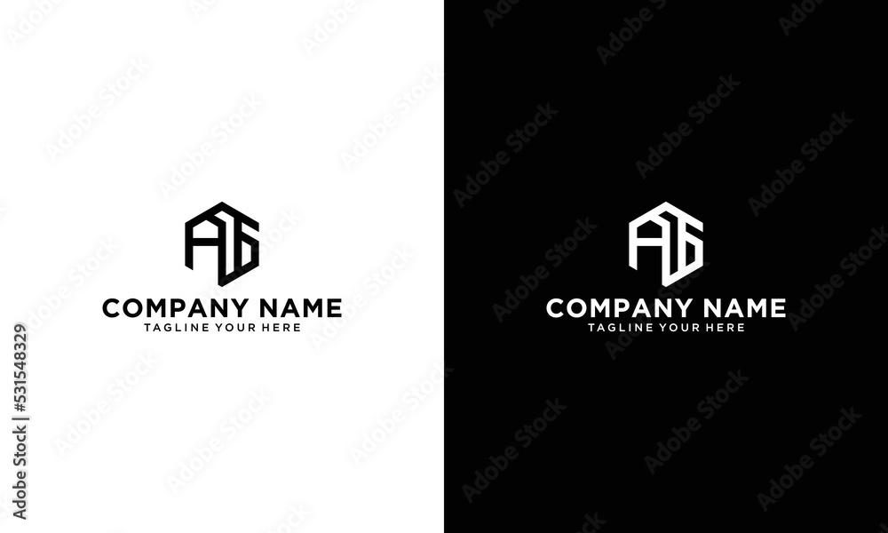 AG initial letters loop linked hexagon monogram logo on a black and white background. AG initial letters loop linked hexagon monogram logo on a black and white background.