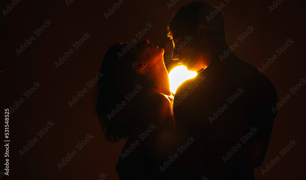 couple kissing in the night. Couple in love. Sensual. 