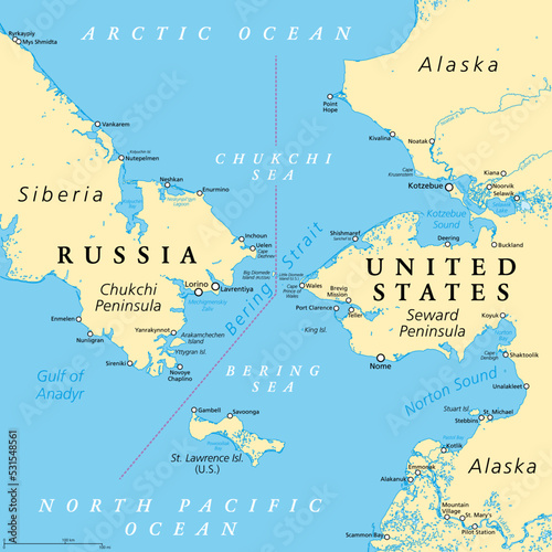 Foto Bering Strait, political map