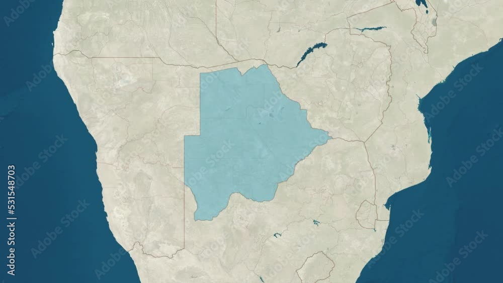 Zoom in to the map of Botswana with text, textless, and with flag