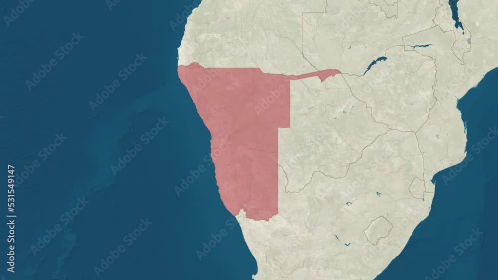 Zoom in to the map of Namibia with text, textless, and with flag