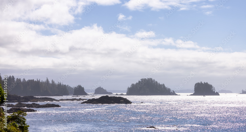 Rugged Rocks on a rocky shore on the West Coast of Pacific Ocean.