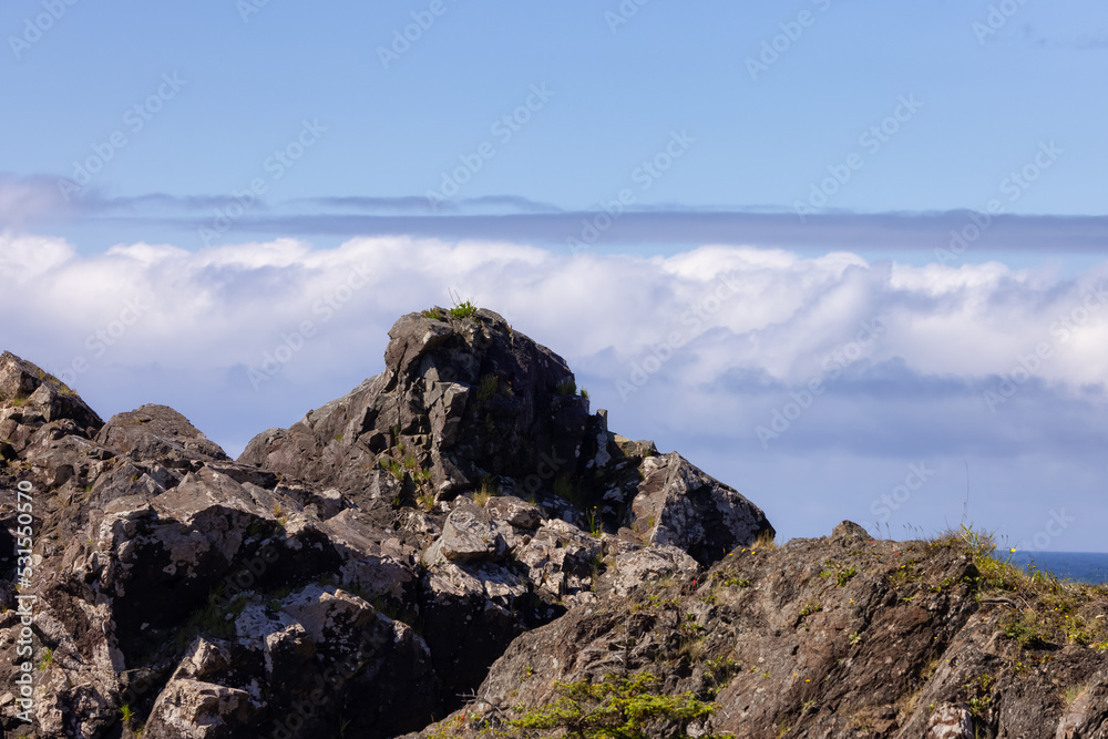 Rugged Rocks on a rocky shore on the West Coast of Pacific Ocean.