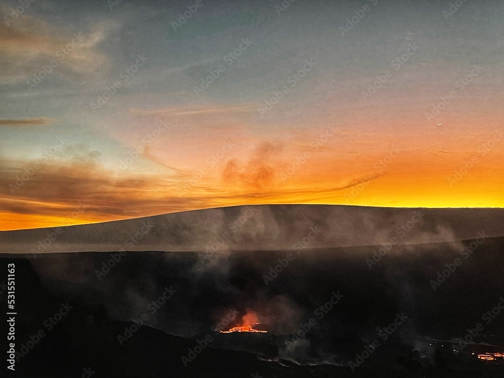 volcano at dusk