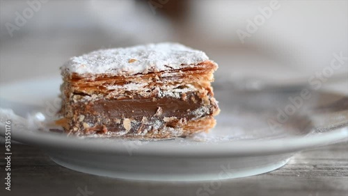 closeup with focus selection alfajor rogel of dulce de leche thousand leaves argentina