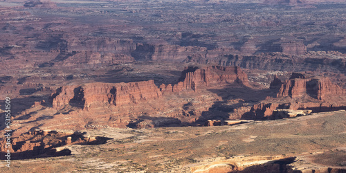 Scenic American Landscape and Red Rock Mountains in Desert Canyon.