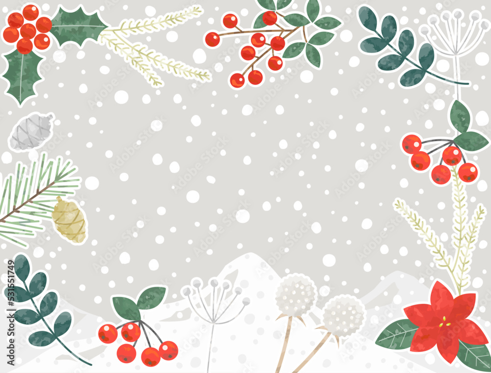 雪と冬の植物イメージしたイラストのカード Stock Vector | Adobe Stock