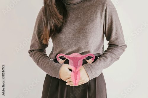 woman with uterus, female reproductive system , woman health, PCOS, fertility screening and cervical cancer concept