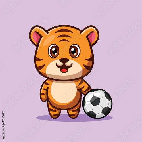 Cute Tiger Holding Ball Illustration