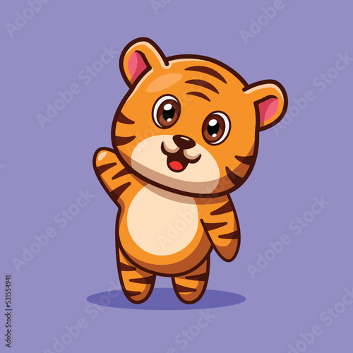 Fototapeta Naklejka Na Ścianę i Meble -  Cute Tiger Saying Hello Illustration