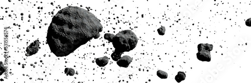 a group of asteroids, isolated, banner format