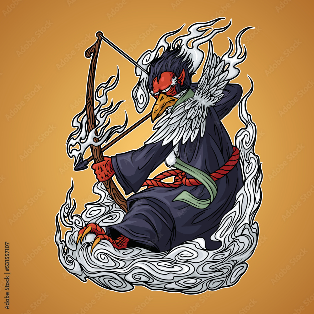 Tengu Japanese Mythology Illustration Stock Vector | Adobe Stock