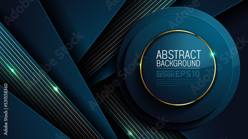 luxury abstract background dark blue color, circle and straight lines overlap layer shadow gradients space composition, 3840 x 2160 monitor size for banner, flyer cover layout, template design