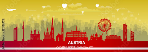 Travel landmarks Austria with silhouette architecture background, Austria republic day.