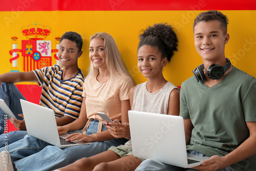 Students with modern device...