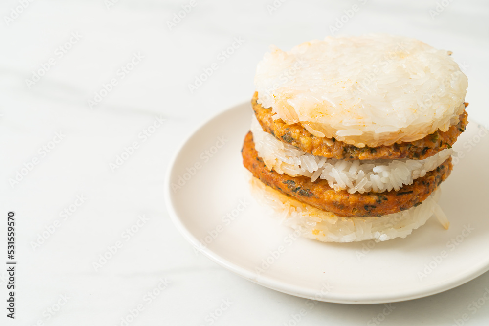 grilled spicy pork and herbs with sticky rice burger grilled spicy pork and herbs with sticky rice burger