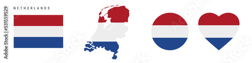 Free Download Netherlands flag icon set. Holland pennant in official colors and proportions. Rectangular, map-shaped, circle and heart-shaped. Flat vector illustration isolated on white. - GFXLoad
