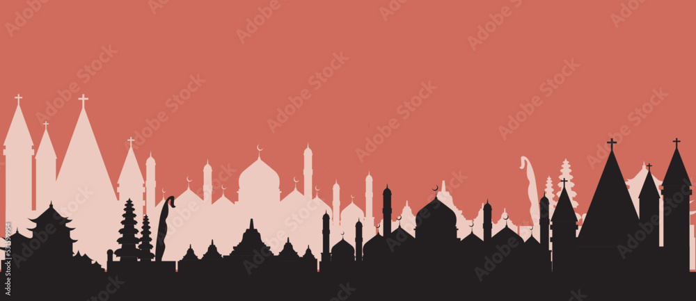 Indonesian Independence Day, Indonesian archipelago with red and white background and diversity Indonesian Independence Day, Indonesian archipelago with red and white background and diversity