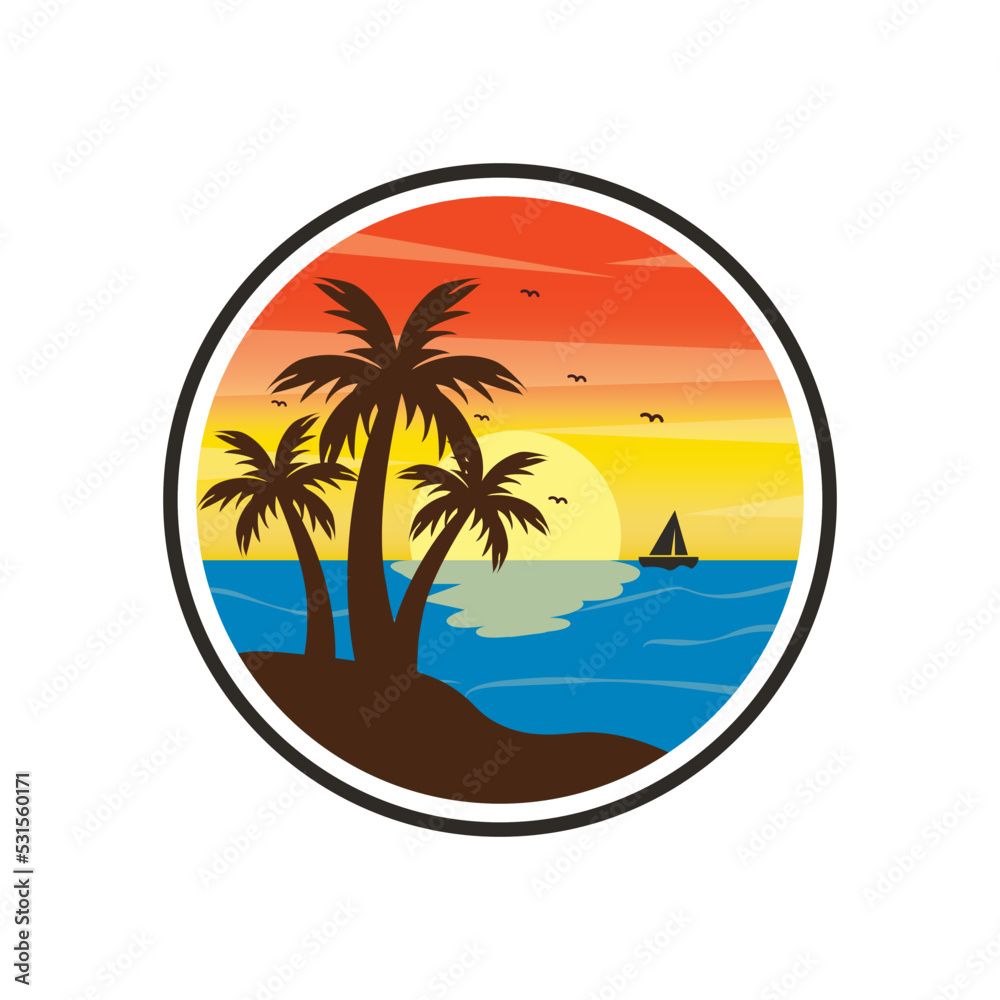 illustration of coconut tree, palm tree, beach, summer. vector design that is very suitable for websites, apps, logos, banners, design elements, etc