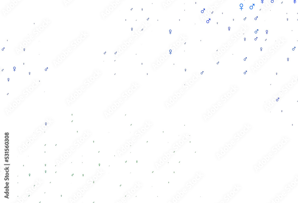 Light blue, green vector pattern with gender elements. Light blue, green vector pattern with gender elements.
