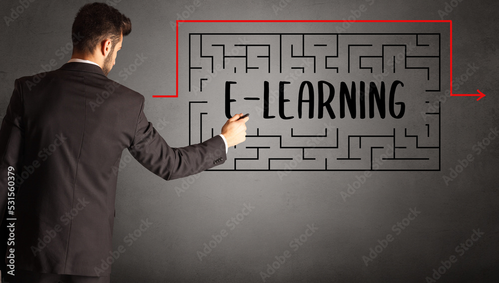 businessman drawing maze concept businessman drawing maze concept
