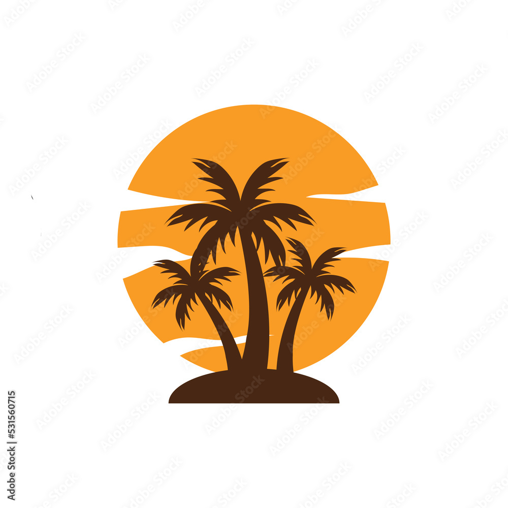illustration of coconut tree, palm tree, beach, summer. vector design that is very suitable for websites, apps, logos, banners, design elements, etc
