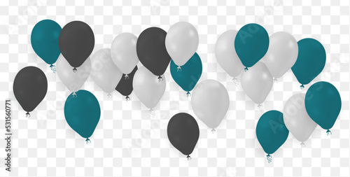 Realistic colorful helium balloons isolated on background. Party decoration frame for birthday, anniversary, celebration. message presentations or identity layouts. Graphic template and ideas.