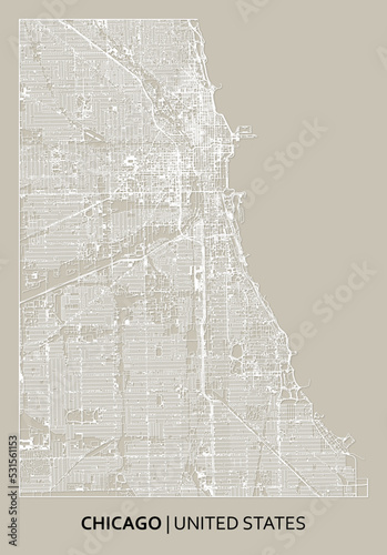 Chicago (Illinois, United States) street map outline for poster, paper cutting.