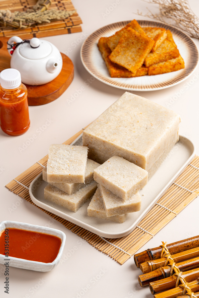 Raw Turnip cake (Chinese : Chai tow kway ). Turnip cake is a common ...