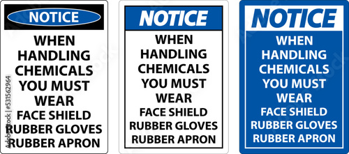 Notice Handling Chemicals Sign On White Background