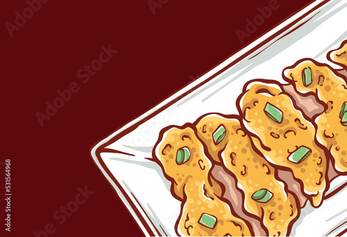 Food fried chicken close-up illustration isolated in red background. restaurant chicken nugget meal drawing vector design