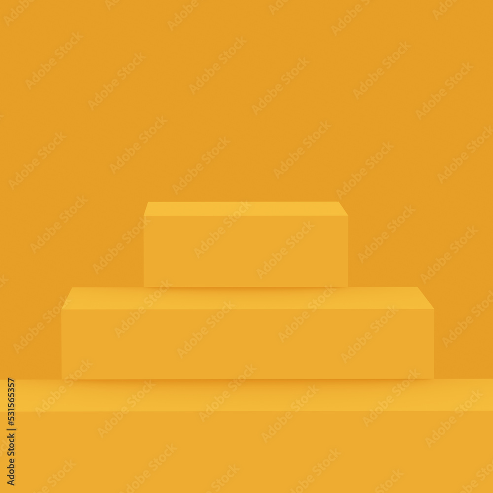 Abstract 3d yellow cube and box podium minimal scene studio background.