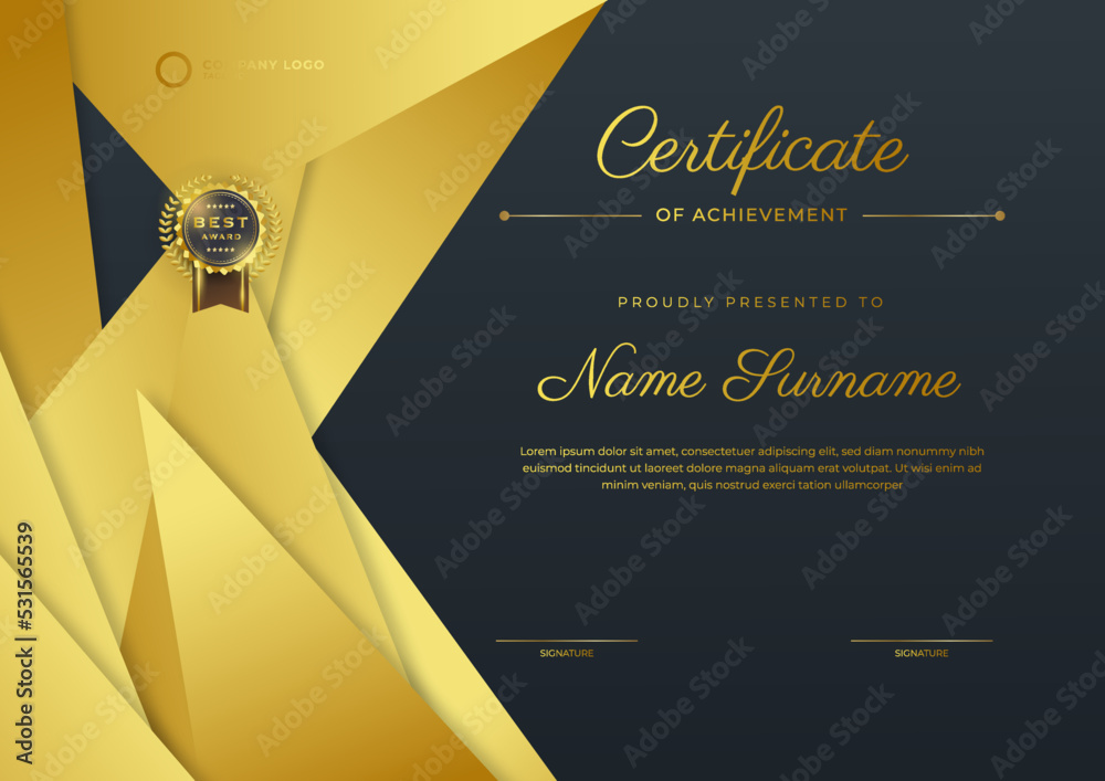 Black and gold Certificate of achievement template set Background with ...