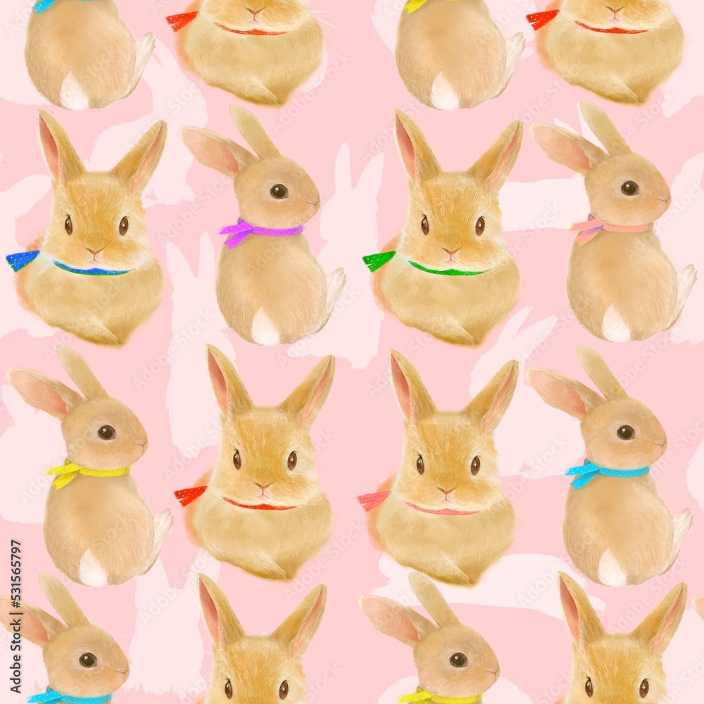 Obraz premium Pattern illustration of cute Netherland Dwarf rabbits in the year of the Rabbit, the Chinese zodiac sign for 2023, or the Easter Bunny.