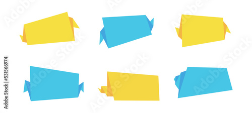 Abstract horizontal sale banner collection, flat color discount label, festive geometric price offer set, rectangle paper fold style promotion sticker, isolated web promo tag , vector graphic