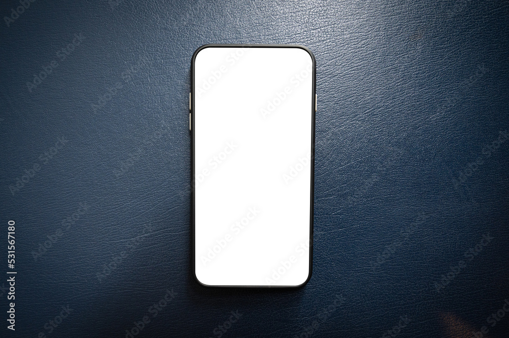 Close up smartphone with an empty white screen on the black table. Close up smartphone with an empty white screen on the black table.
