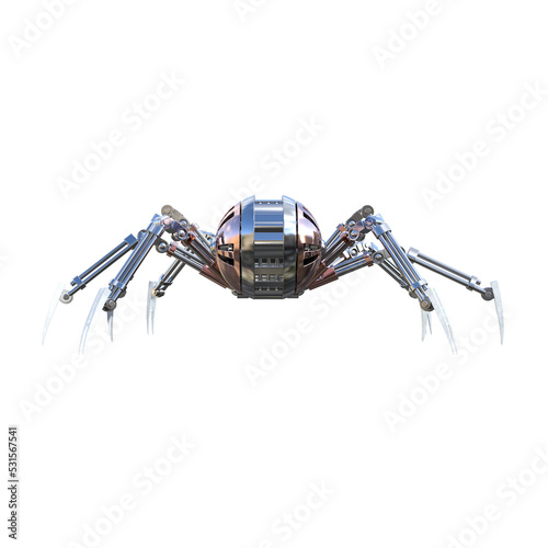 Fototapeta Naklejka Na Ścianę i Meble -  Mechanical Spider Artificial Intelligence. High resolution image isolated on transparent background. 3D Rendering, 3D Illustration, PNG.