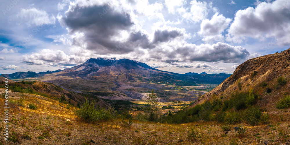 Mt Saint Helens National Volcanic Monument, a landscape with sky and clouds in the mountains in Washington State in autumn Mt Saint Helens National Volcanic Monument, a landscape with sky and clouds in the mountains in Washington State in autumn