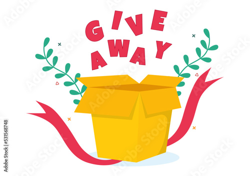 Giveaway Template Hand Drawn Cartoon Flat Illustration with Win a Prize, Surprise Package, Reward and Gift Box Design